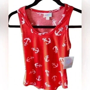 Lularoe XXS red tank top with white anchors. NWT. Nautical/‎ cruise vibes!